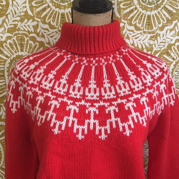 Tory Burch Red Mountain Fair Isle Merino Wool Turtleneck Sweater Sz XS SOLD OUT - Picture 5 of 11